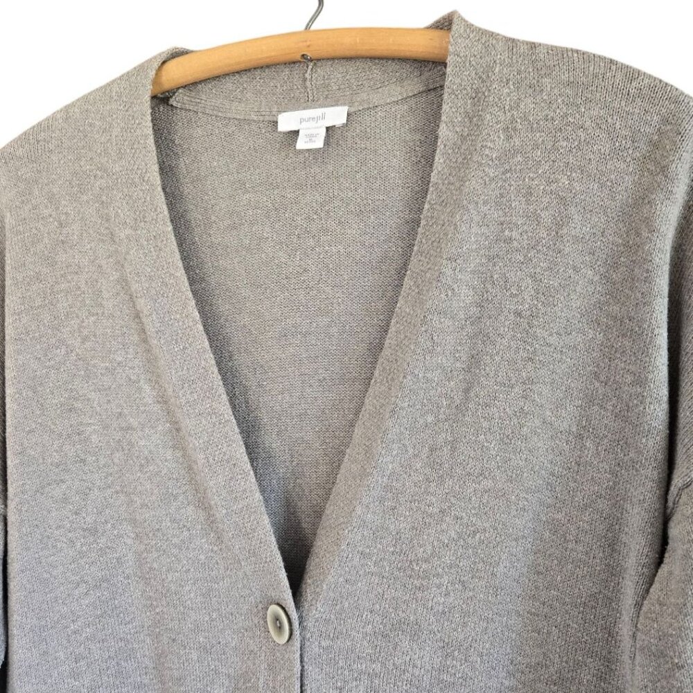 J.Jill Pure Jill Womens Medium Petite Gray One Button Cardigan Sweater Pockets - Picture 5 of 9
